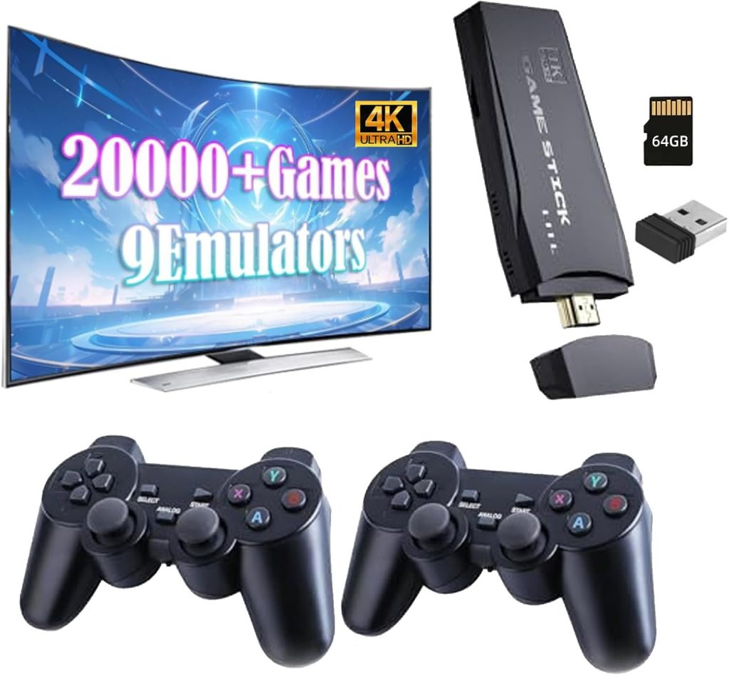 Wireless Retro Game Console, Video Game Console with Built-in 9 Emulators, 20,000+ Games, 4k Hdmi Output, and 2.4GHz Wireless Controller, Nostalgia Gaming Stick,Plug & Play TV Video Games(64G) Wireless Retro Game Console, Video Game Console with Built-in 9 Emulators, 20,000+ Games, 4k Hdmi Output, and 2.4GHz Wireless Controller, Nostalgia Gaming Stick,Plug & Play TV Video Games(64G)