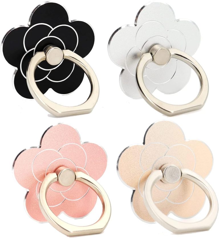 Cell Phone Ring Holder Flower,Fwaytech 360 Rotate Metal Finger Ring Socket Grip Kickstand for Smartphones,4Pack (Flower4)