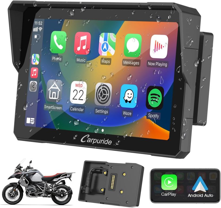Carpuride W702B Motorcycle Carplay Screen for BMW R1200GS R1250GS S1000XR Motorcycle, 7 inch Waterproof Touchscreen, Portable Carplay/Android Auto GPS Navigation for Motorbike, Dual Bluetooth