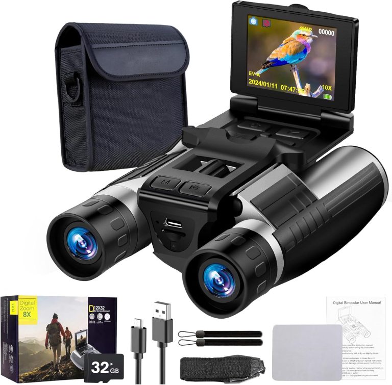2.4″ LCD Digital Binoculars with Camera for Adults, 12×32 48MP 2.5K Video Photo Recoder for Bird Watching Hunting Concerts and Sports Games 32G