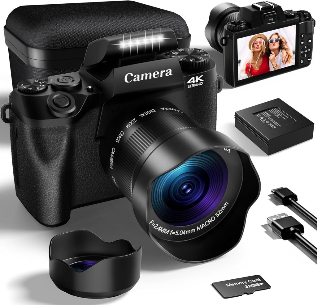 VJIANGER 2024 Upgrade 4K Digital Camera for Photography with 32GB SD Card, 64MP Vlogging Cmaera for YouTube with Front and Rear Camera, Camera Case, WiFi, 3000mAh Battery, 4.0″ Touch Screen(Black) VJIANGER 2024 Upgrade 4K Digital Camera for Photography with 32GB SD Card, 64MP Vlogging Cmaera for YouTube with Front and Rear Camera, Camera Case, WiFi, 3000mAh Battery, 4.0″ Touch Screen(Black)