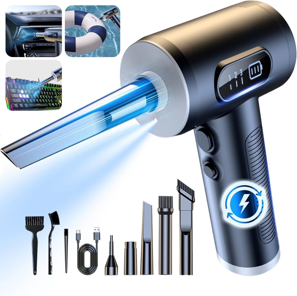 Compressed Air Duster, 3-Gear to 100000RPM Electric Air Duster Portable Cordless Air Blower with LED Light, for Cleaning Keyboard & PC, Air Cleaning Kit-no Canned air dusters-Rechargeable (Black) Compressed Air Duster, 3-Gear to 100000RPM Electric Air Duster Portable Cordless Air Blower with LED Light, for Cleaning Keyboard & PC, Air Cleaning Kit-no Canned air dusters-Rechargeable (Black)