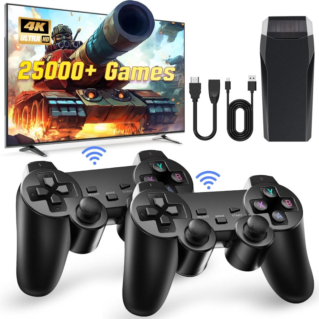 Retro Game Console, Wireless Retro Game Console, Plug & Play Video TV Game with 25000+ Built-in Games, 4K HDMI Output, and 2.4GHz Wireless Controller, 9 Classic Emulators (Black) Retro Game Console, Wireless Retro Game Console, Plug & Play Video TV Game with 25000+ Built-in Games, 4K HDMI Output, and 2.4GHz Wireless Controller, 9 Classic Emulators (Black)