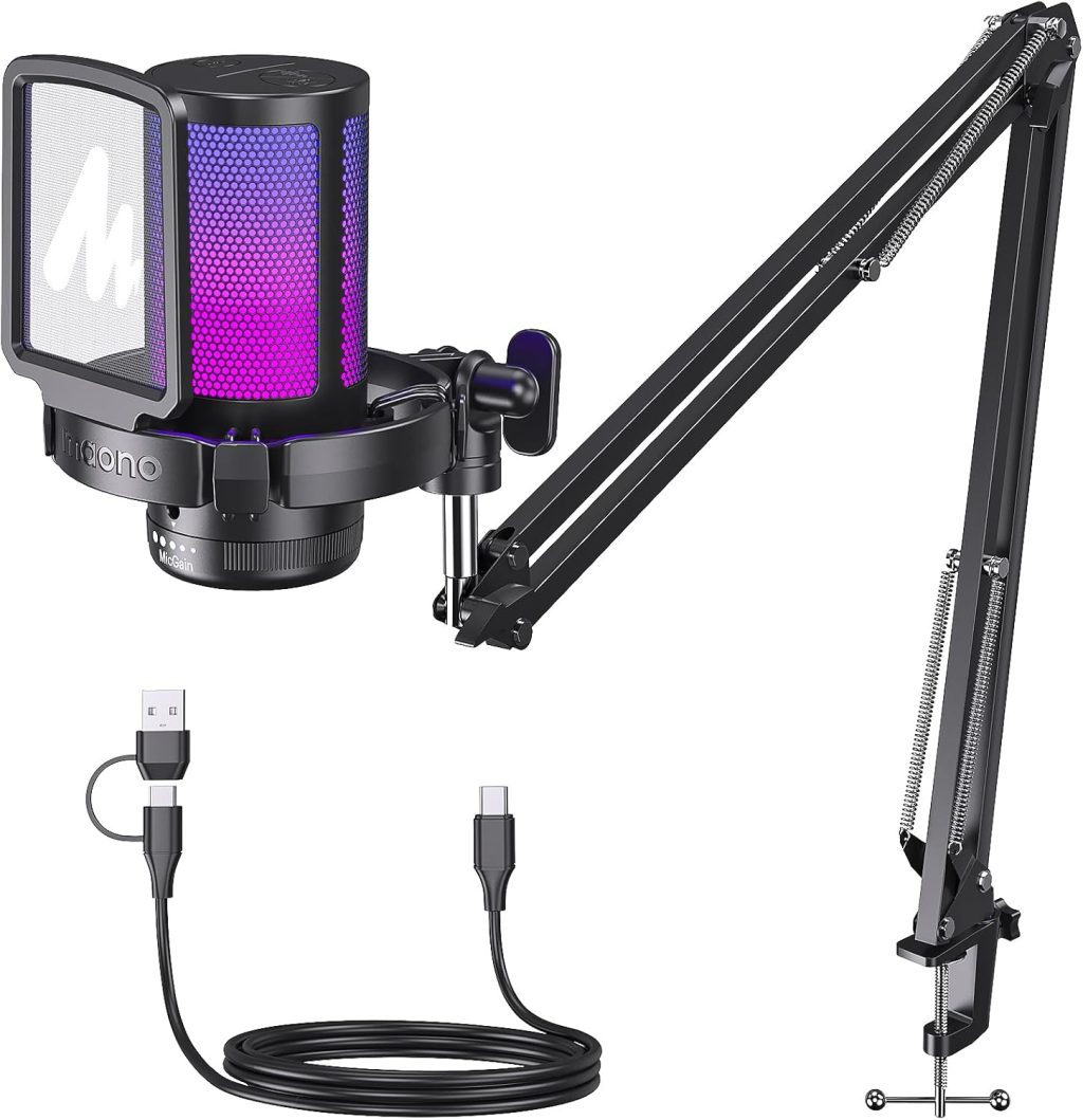 MAONO Gaming USB Microphone, Noise Cancellation Condenser mic with Mute, Gain, Monitoring, Boom Arm for Streaming, Podcast, Twitch, YouTube, Discord, PC, Computer, PS4, PS5, Mac, GamerWave DGM20S MAONO Gaming USB Microphone, Noise Cancellation Condenser mic with Mute, Gain, Monitoring, Boom Arm for Streaming, Podcast, Twitch, YouTube, Discord, PC, Computer, PS4, PS5, Mac, GamerWave DGM20S