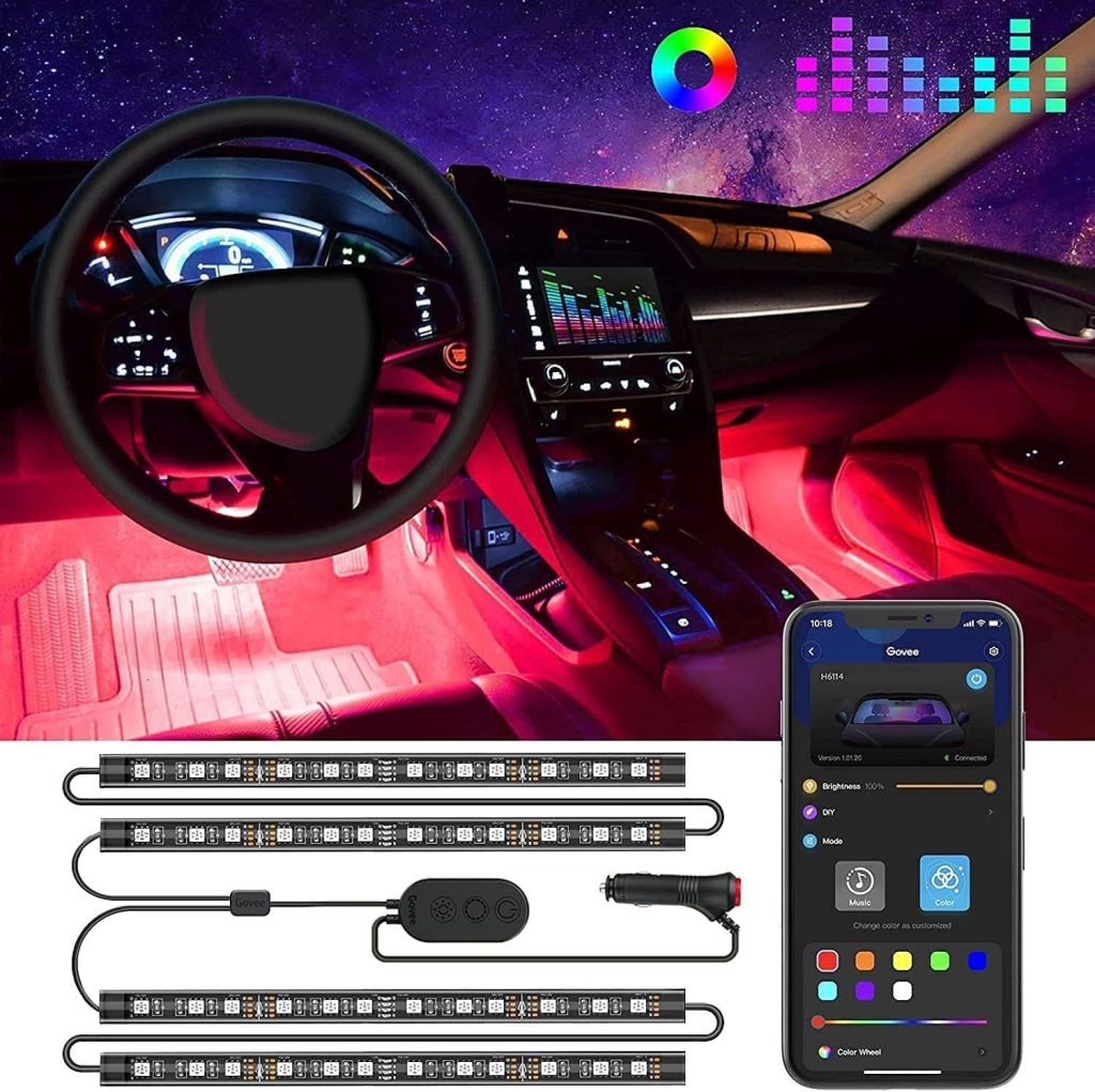 Govee Car LED Lights, Smart Interior Lights with App Control, RGB Inside Car Lights with DIY Mode and Music Mode, 2 Lines Design for Cars with Car Charger, DC 12V Govee Car LED Lights, Smart Interior Lights with App Control, RGB Inside Car Lights with DIY Mode and Music Mode, 2 Lines Design for Cars with Car Charger, DC 12V