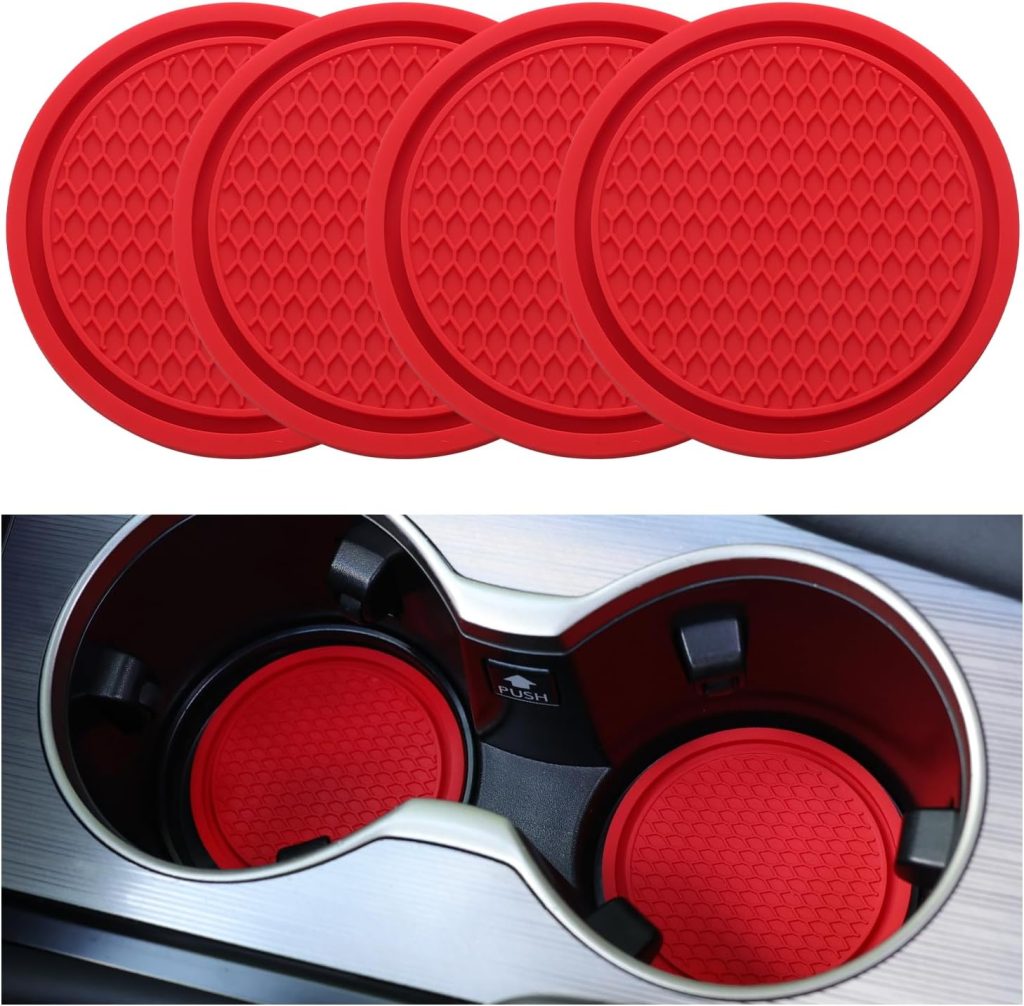SINGARO Car Cup Coaster, 4PCS Universal Non-Slip Cup Holders Embedded in Ornaments Coaster, Car Interior Accessories, Red SINGARO Car Cup Coaster, 4PCS Universal Non-Slip Cup Holders Embedded in Ornaments Coaster, Car Interior Accessories, Red