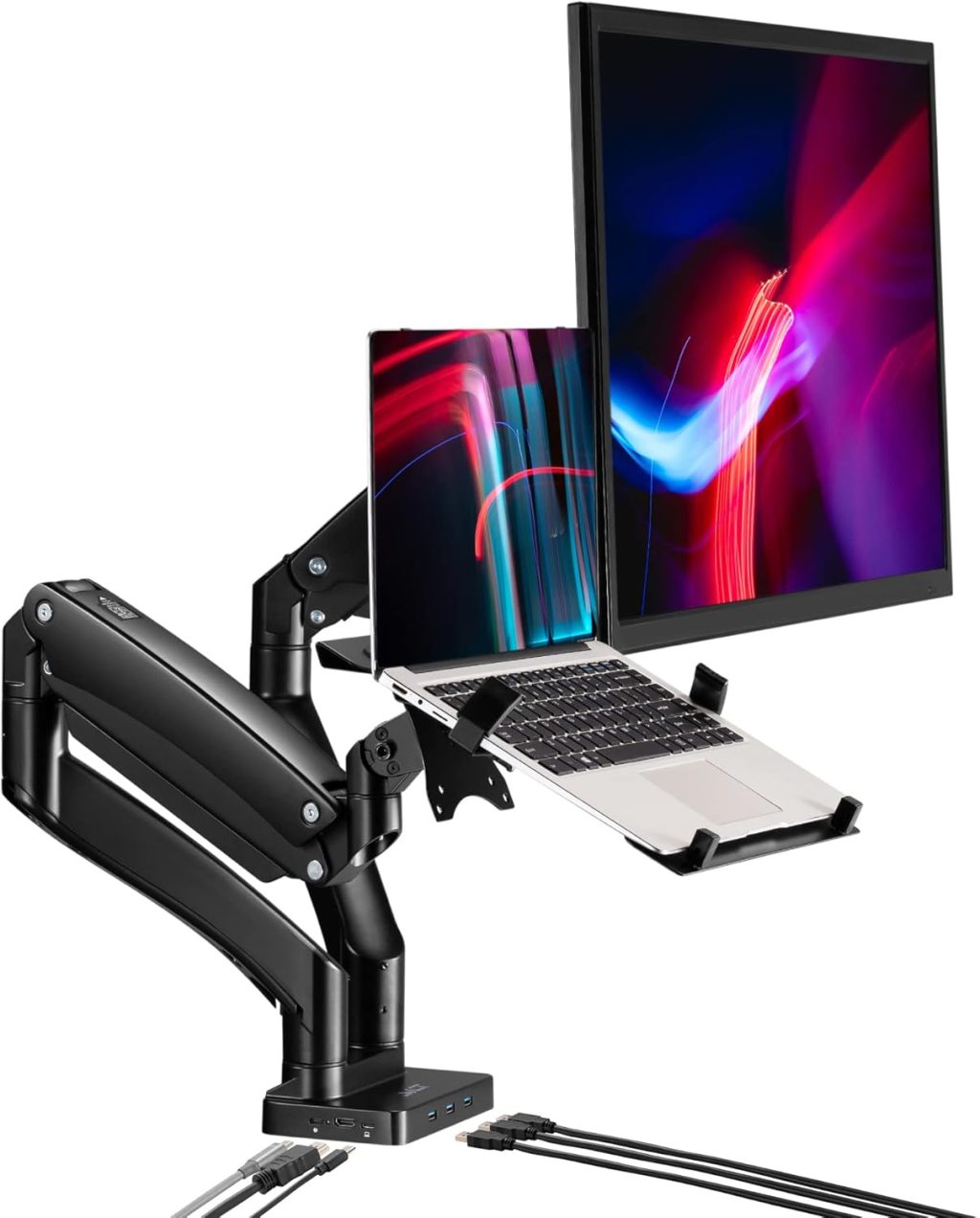 AVLT Dual 17”-43″ Monitor Arm Desk Mount with 15″ Laptop Tray and USB-C Docking Station, HDMI 4K60Hz, USB-A 5Gbps, Ethernet, 100W PD, Fits Two Flat/Curved Monitor – Black AVLT Dual 17”-43″ Monitor Arm Desk Mount with 15″ Laptop Tray and USB-C Docking Station, HDMI 4K60Hz, USB-A 5Gbps, Ethernet, 100W PD, Fits Two Flat/Curved Monitor – Black