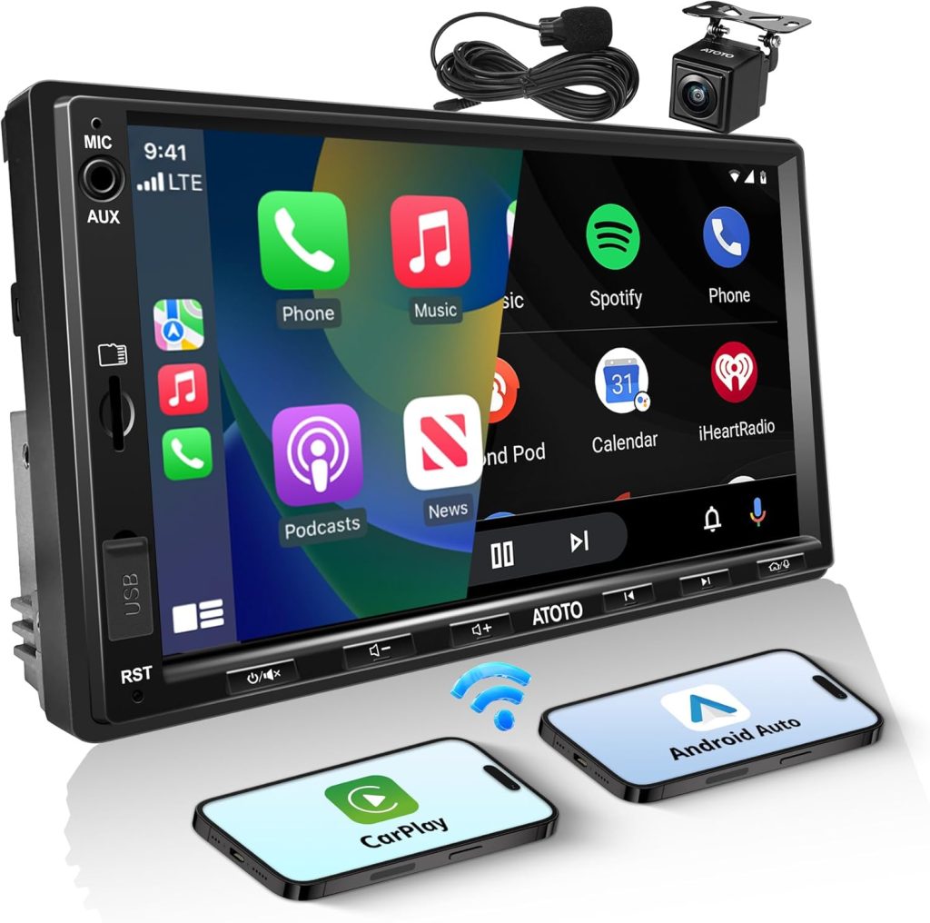Double Din Car Stereo with Backup Camera, 7inch Wireless CarPlay Touch Screen in-Dash Video Receivers, Wireless Android Auto, Bluetooth 5.3 Car Play Radio, FM/AM/USB/AUX, MirrorLink Double Din Car Stereo with Backup Camera, 7inch Wireless CarPlay Touch Screen in-Dash Video Receivers, Wireless Android Auto, Bluetooth 5.3 Car Play Radio, FM/AM/USB/AUX, MirrorLink