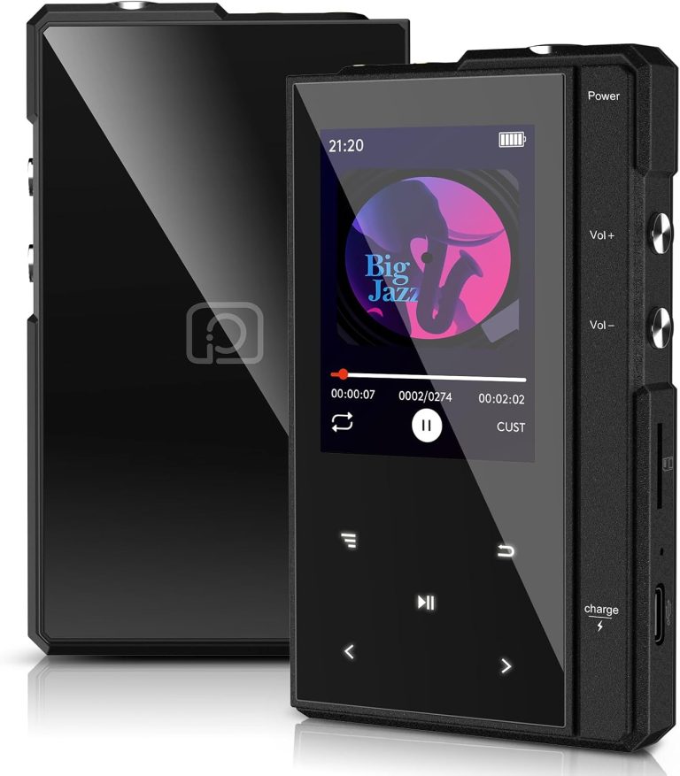 96GB MP3 Player with Bluetooth 5.0, Phinistec Z6 Digital Audio Player with Loud Speaker, 2.4” IPS Super Battery Life Music Player with FM Radio, E-Book, Music Alarm Support up to 256GB