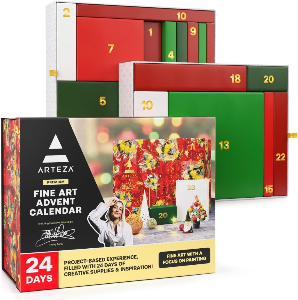 ARTEZA Advent Calendar 2024 (24 Days) Fine Art | Holiday Art Supplies Gift for Adults | Includes Paints, Brushes, and Project Kits | Curated by Tiffany Anna ARTEZA Advent Calendar 2024 (24 Days) Fine Art | Holiday Art Supplies Gift for Adults | Includes Paints, Brushes, and Project Kits | Curated by Tiffany Anna