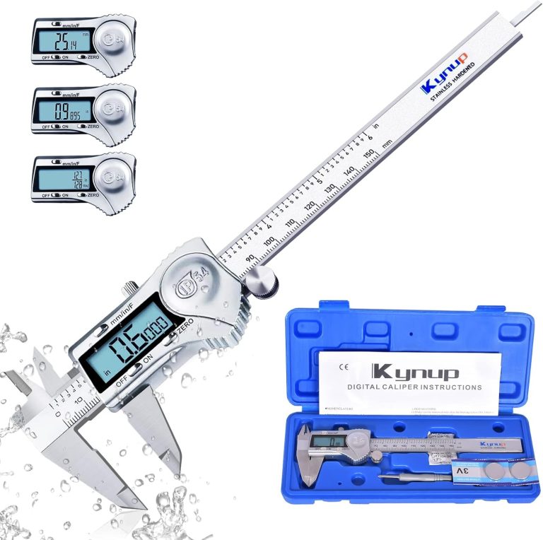 Kynup Digital Caliper, Calipers 6 Inch Measuring Tool with Stainless Steel, IP54 Splash Proof Protection Design, Easy Switch from Inch Metric Fraction, Large LCD Screen (150mm)