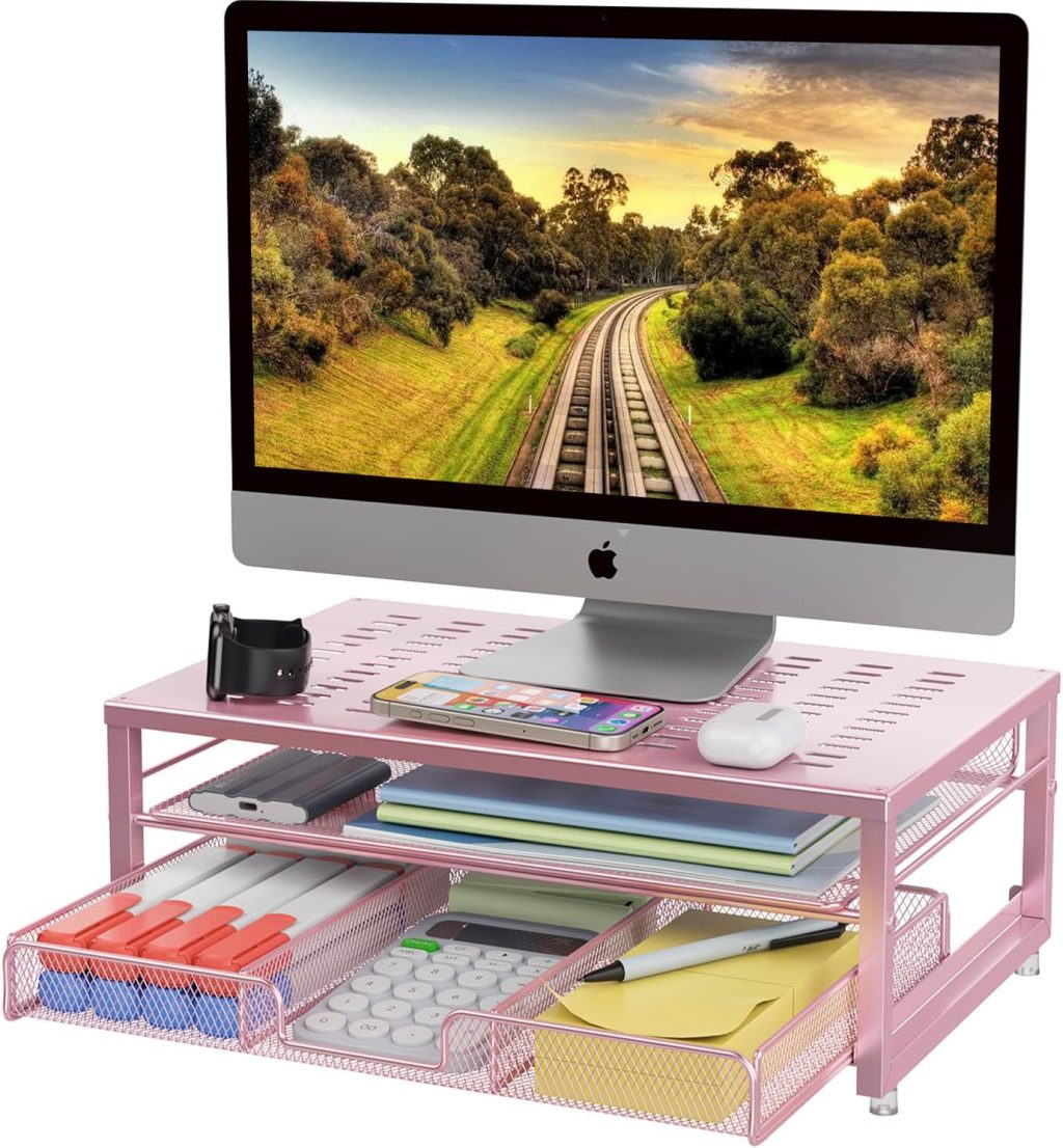 gianotter Computer Monitor Stand Riser, Desk Organizers and Accessories with Drawer, Office Desk Accessories & Workspace Desktop Organizers Storage for Classroom Office Supplies Decor (Pink) gianotter Computer Monitor Stand Riser, Desk Organizers and Accessories with Drawer, Office Desk Accessories & Workspace Desktop Organizers Storage for Classroom Office Supplies Decor (Pink)