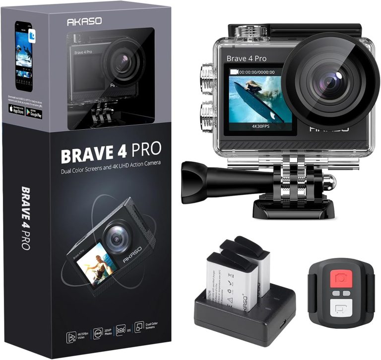AKASO Brave 4 Pro 4K30FPS Action Camera – 131ft Underwater Camcorder Waterproof Camera with Touch Screen Advanced EIS Remote Control 5X Zoom Underwater Camera Support External Mic