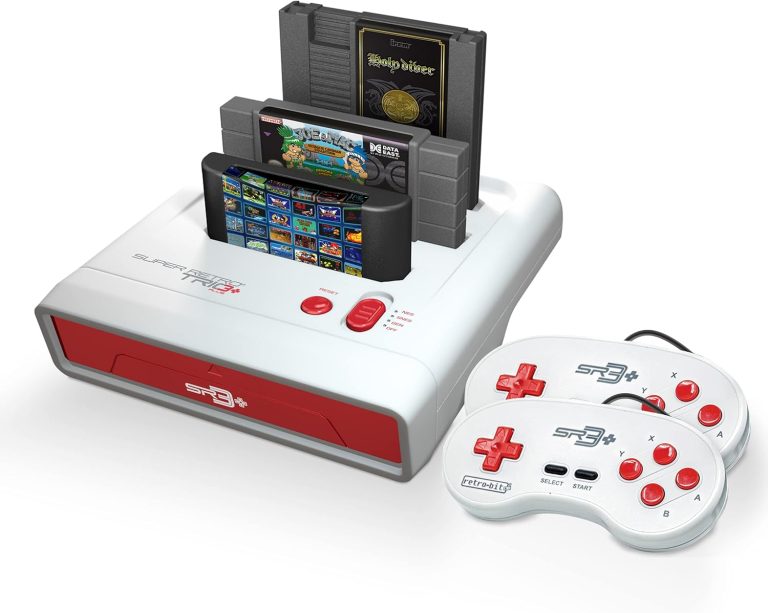 Retro-Bit Super Retro Trio HD Plus 720P 3 in 1 Console System – HDMI Port – for Original NES/SNES, Super Nintendo and Sega Genesis Games – Red/White