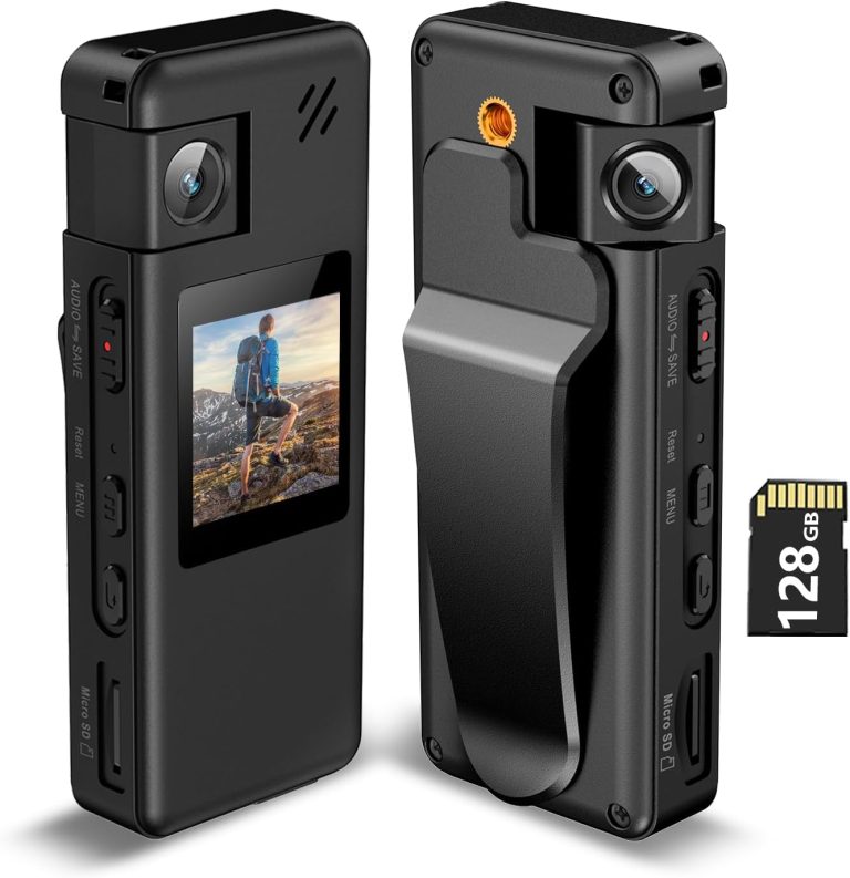 A32 128GB Body Camera, Portable Body Cam with 180° Rotatable Lens and Motion Detection, 1080P Camcorder with Audio and Video Recording for Outdoors Sports Police Delivery Cycling Helmet