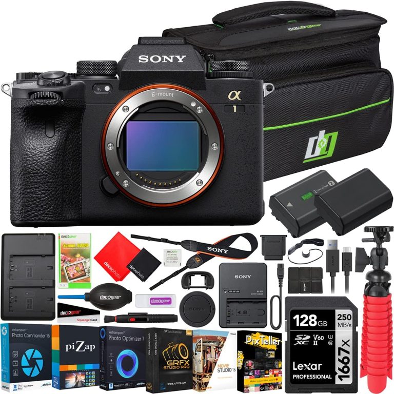 Sony Alpha 1 Full Frame Mirrorless Camera Body ILCE-1/B Bundle with with Deco Gear Photography Bag Case + Extra Battery + 128GB Memory Card + Double Charger + Photo Video Software Kit & Accessories