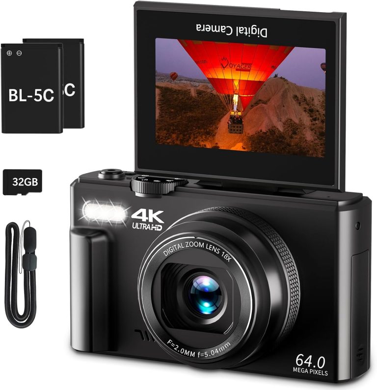 4K Digital Camera for Photography, 64MP Vlogging Camera for YouTube with 3″ 180° Flip Screen, 18X Digital Zoom Point and Shoot Camera with 32GB Micro SD Card for Beginner (Black)