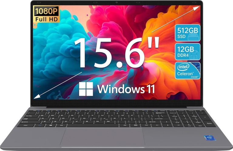 Laptop Computer | 15.6” HD Display | Intel UHD Graphics | Intel Celeron N5095 4-Core Processor |12GB RAM | 512GB SSD up to Expandable 1TB | WiFi | 180°Open Angle | Windows 11 Laptop, Gray