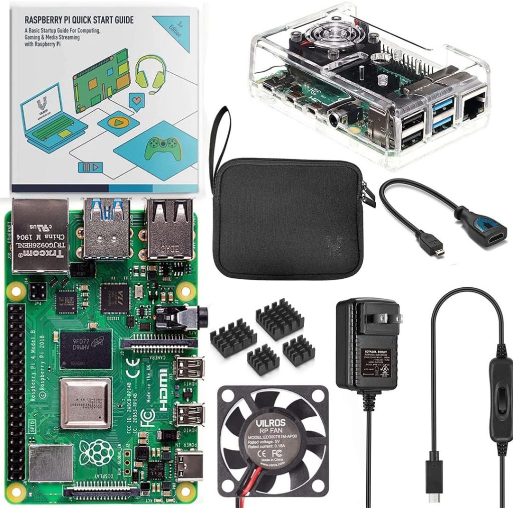 Vilros Basic Starter Kit for Raspberry Pi 4 with Fan Cooled ABS Case-Includes Raspberry Pi 4 Board and 7 Accessories (4GB, Clear Transparent Case) Vilros Basic Starter Kit for Raspberry Pi 4 with Fan Cooled ABS Case-Includes Raspberry Pi 4 Board and 7 Accessories (4GB, Clear Transparent Case)