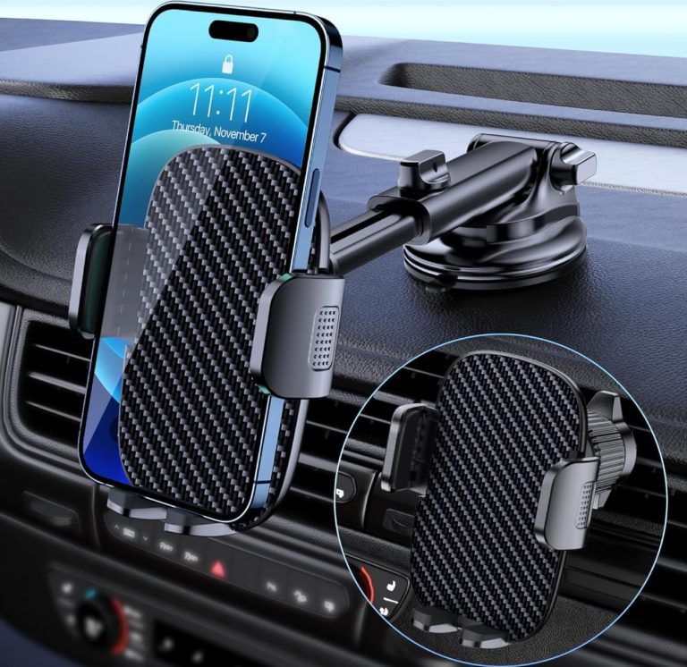 Qifutan Car Phone Holder Mount Phone Mount for Car Windshield Dashboard Air Vent Universal Hands Free Automobile Cell Phone Holder Fit for iPhone Smartphone Carbon Fiber