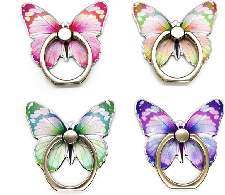 Cute Butterfly Cellphone Stand Set,Kawaii Ring Holder Grip For Girls and Women,Compatible with iPhone,Samsung Galaxy,iPad,Tablet and other Phones or Case(4 Pack with Pink,Yellow,Purple,Green)