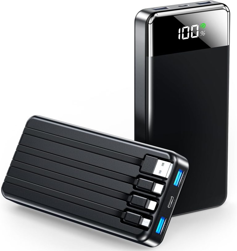 SABANI Portable Charger 35000mAh Power Bank – Portable Battery with 4 Built in Cables, 22.5W Fast Charging Battery Pack Compatible with iPhone 16 15 14 13 Samsung Android Phone etc (1 Pack, Black)