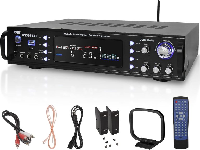 Pyle Wireless Bluetooth Home Stereo Amplifier – Hybrid Multi-Channel 3000 Watt Power Amplifier Home Audio Receiver System w/AM/FM Radio, MP3/USB,AUX,RCA Karaoke Mic in – Rack Mount, Remote – P3301BAT