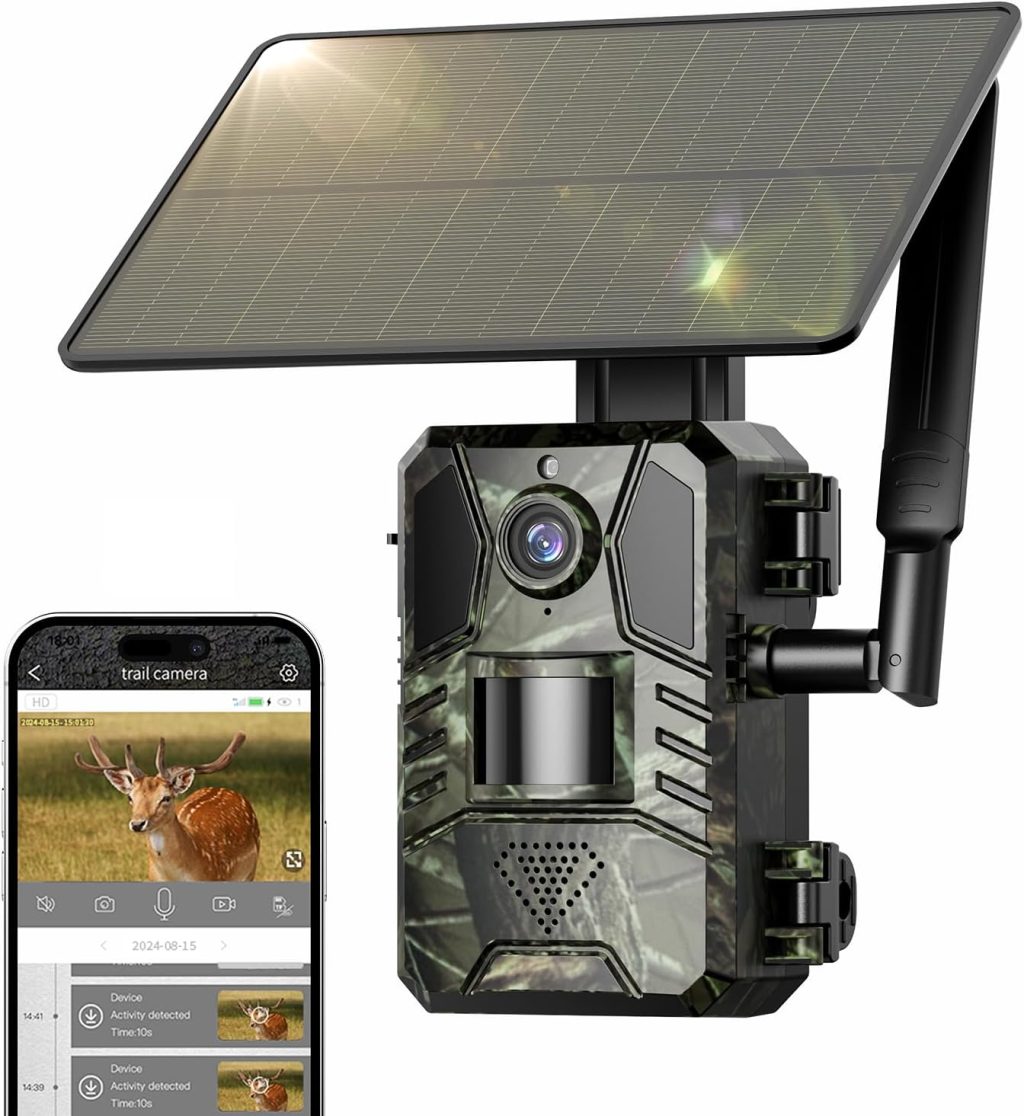 Cellular Trail Cameras, Trail Camera Bulit in 4G LTE SIM Card Auto Connect No WiFi Needed, 2k Live Video Solar Powered IP66 Waterproof Game Camera with 0.2s Fast Trigger Motion Activated Cellular Trail Cameras, Trail Camera Bulit in 4G LTE SIM Card Auto Connect No WiFi Needed, 2k Live Video Solar Powered IP66 Waterproof Game Camera with 0.2s Fast Trigger Motion Activated