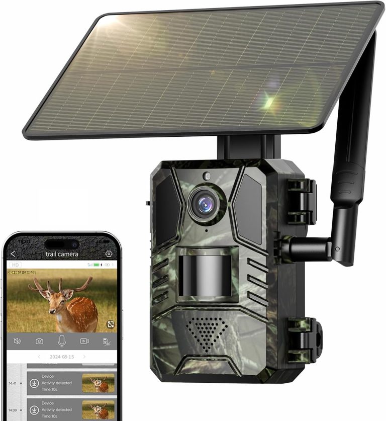 Cellular Trail Cameras, Trail Camera Bulit in 4G LTE SIM Card Auto Connect No WiFi Needed, 2k Live Video Solar Powered IP66 Waterproof Game Camera with 0.2s Fast Trigger Motion Activated