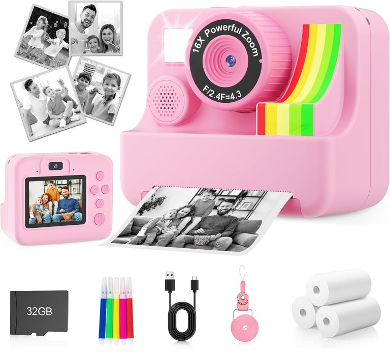 Kids Camera Instant Print – MVNHFSO Portable Instant Print Camera, HD Digital Video Cameras for Toddler, Toddler Travel Camera Toy for 4 5 6 7 8 9 10 11 12 Year Old Boys Girls(Pink)