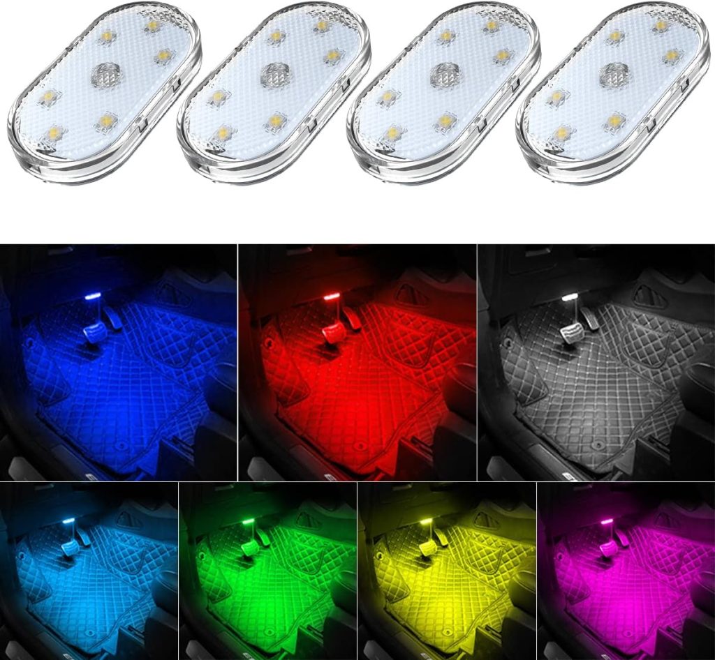 4Pcs Car LED Lights Interior Wireless, 7 Colors Interior Car Lights with 6 Bright LED Lamp Beads, Portable USB Rechargeable Car Interior Led Night Light for Car Decor 4Pcs Car LED Lights Interior Wireless, 7 Colors Interior Car Lights with 6 Bright LED Lamp Beads, Portable USB Rechargeable Car Interior Led Night Light for Car Decor