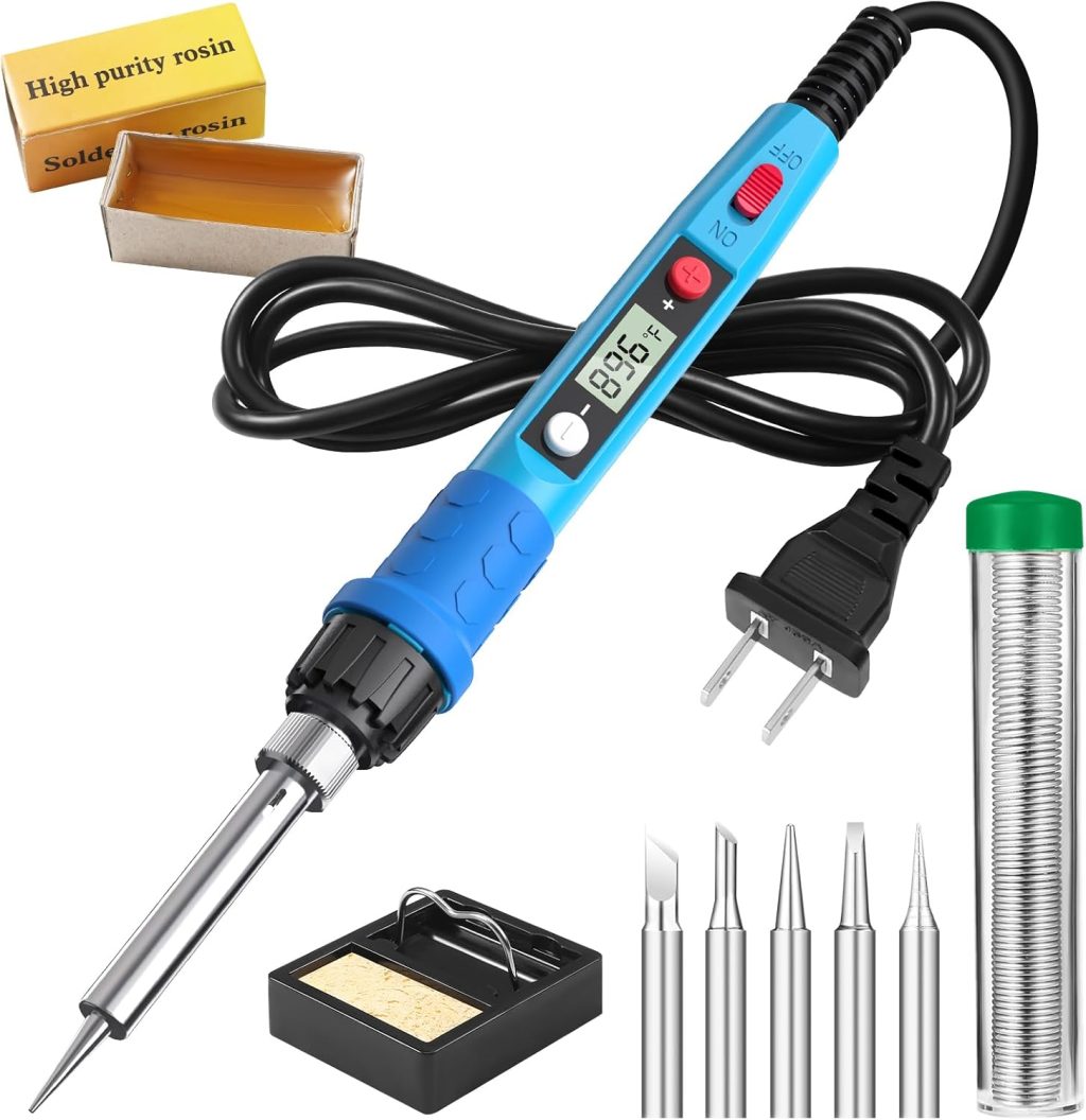 Soldering Iron Kit, 80W 110V LCD Digital Soldering Welding Iron Kit with Ceramic Heater, Portable Soldering Kit with 5pcs Tips, Stand, Solder Tube, Sponge, Solder Paste,for Metal,Electric, DIY Soldering Iron Kit, 80W 110V LCD Digital Soldering Welding Iron Kit with Ceramic Heater, Portable Soldering Kit with 5pcs Tips, Stand, Solder Tube, Sponge, Solder Paste,for Metal,Electric, DIY