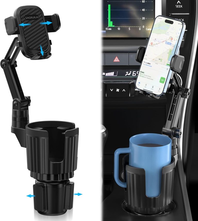 Cup Holder Phone Mount for Car, Car Cup Holder Phone Holder with Expandable Base, 2 in 1 Cup Phone Holder Adapter for Car, 360 Degree Rotating Neck, Fits All 4-7” Smartphones and Most Bottles