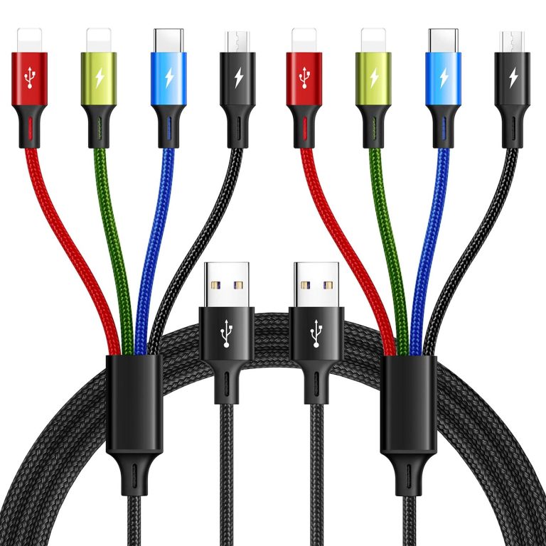 Multi Charging Cable,3.5A Multi Charger Cable,Braided 4 in 1 Charging Cable,Multi USB Cable, Fast Charging Cord with IP/Type C/Micro USB Port for Cell Phones/Tablets/Samsung Galaxy & More(2Pack 4Ft)