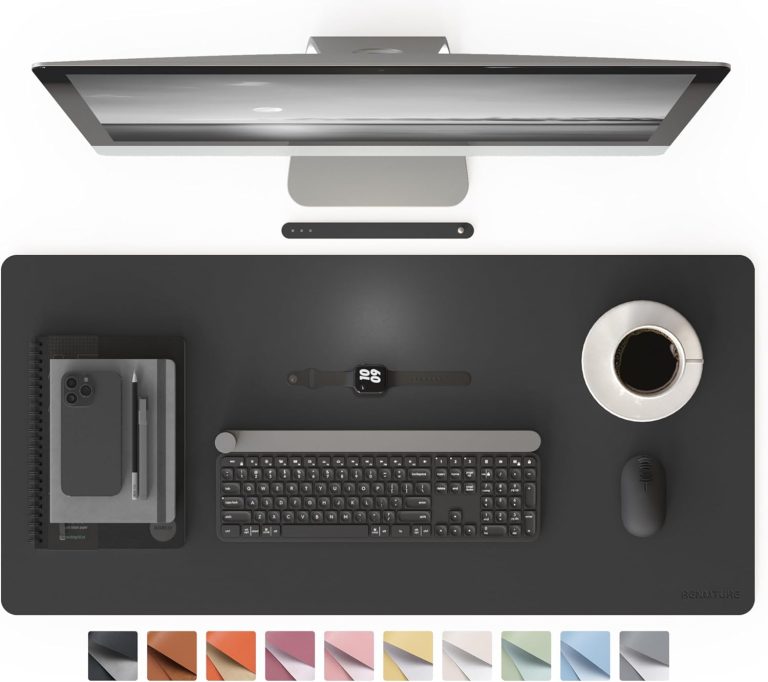 RENMTURE PU Mouse Pad, Faux Leather Large Desk Pad, Home Work Office Accessories, Non-Slip Desk Mat, Waterproof Gaming Pad Desk Blotter (36″x17″, Black)