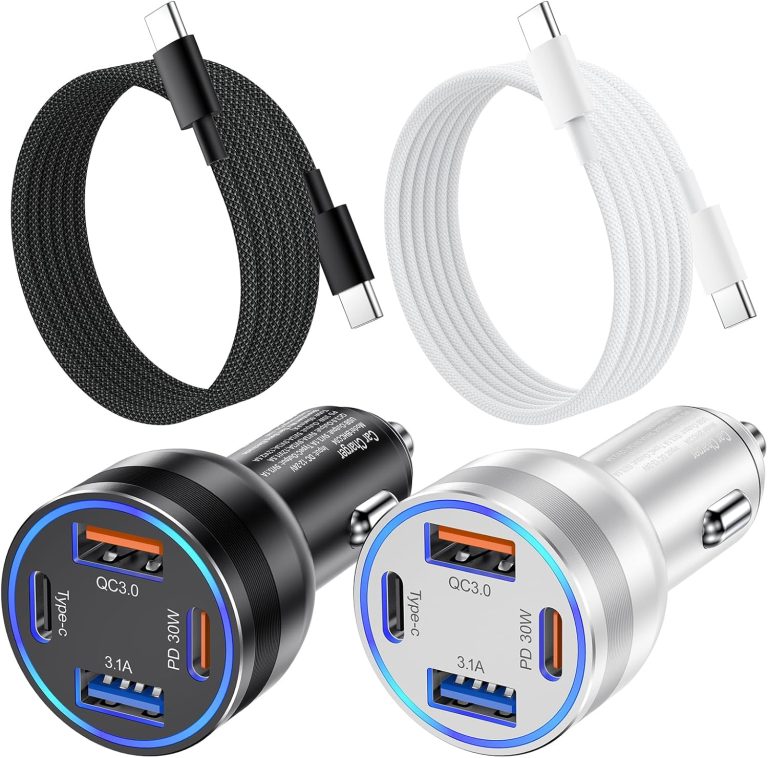 iPhone 16/15 USB C Car Charger, 4-Port 65W Fast Car Charger PD30W/QC3.0 Fast Charging Cigarette Lighter Car Power Adapter with 6FT USB C to C Braided Cable for iPhone 16 15 Pro Max Plus, iPad