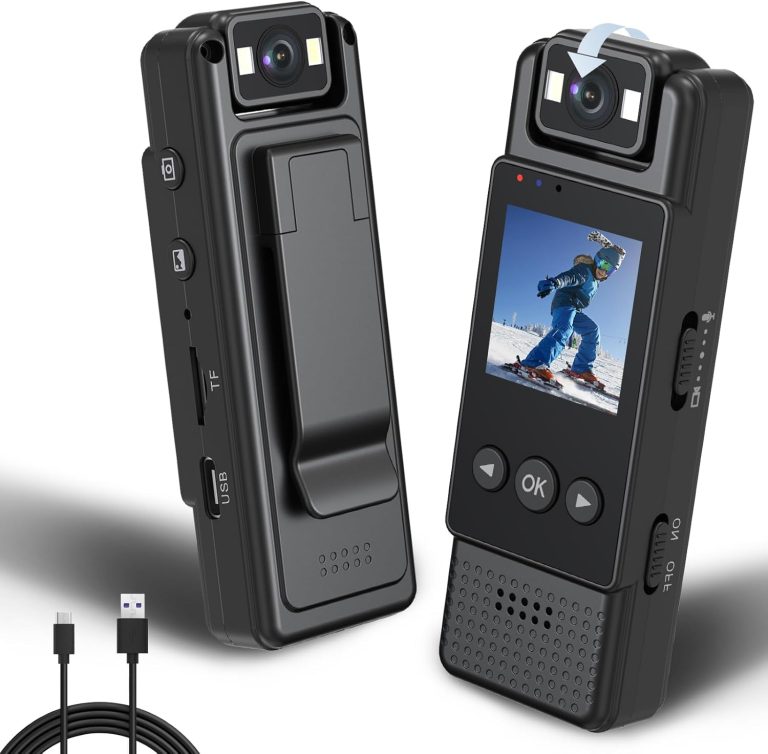 1.3in Screen Body Camera Video Only, 1200mAh Portable Cam, 1080P Mini Wearable Camera with Fill Light, 180° Rotatable Lens for Outdoor Climbing Cycling up to128GB (Card Not Included)