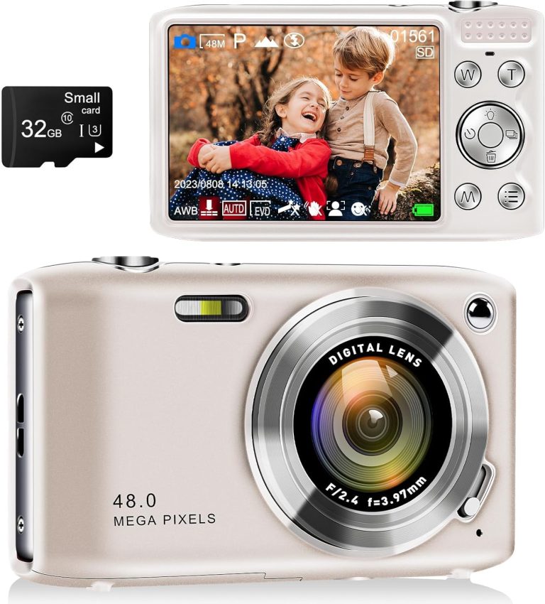 Digital Point and Shoot Camera, Compact Digital Camera with 2.88′ IPS Screen 48MP 4K for Photo and Video, Small Digital Camera Support 16X Zoom Macro Mode and Flash, Beginner Camera for Teens (Gold)