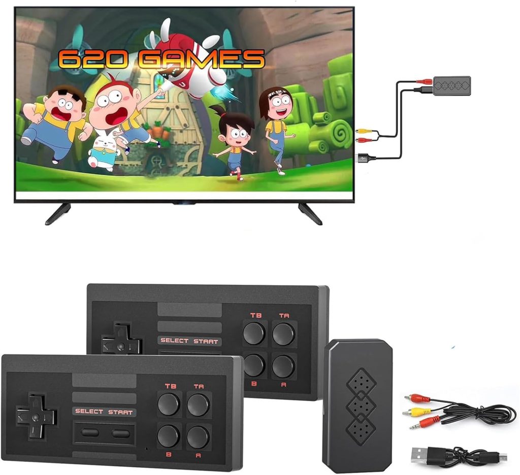 Retro Gaming Console Classic Plug and Play Video Games for TV Built-in 620 Games, AV Output and 2.4G Wireless Controller Gamepad, Gift Choice for Children and Adults Retro Gaming Console Classic Plug and Play Video Games for TV Built-in 620 Games, AV Output and 2.4G Wireless Controller Gamepad, Gift Choice for Children and Adults