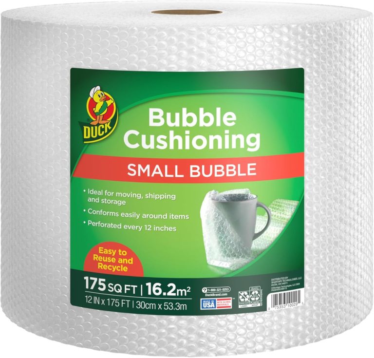 Duck Brand Small Bubble Cushioning Wrap for Moving & Shipping – 175 FT Bubble Packing Wrap for Extra Protection Packaging Boxes & Mailers – Clear Bubble Roll Moving Supplies, Perforated Every 12 IN