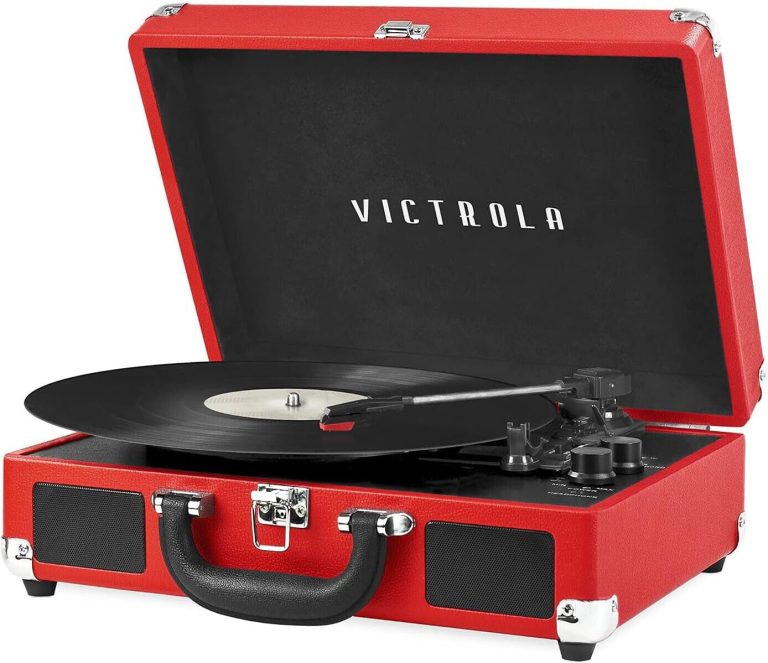 Victrola Vintage 3-Speed Bluetooth Portable Suitcase Record Player with Built-in Speakers | Upgraded Turntable Audio Sound|Red, Model Number: VSC-550BT-RD