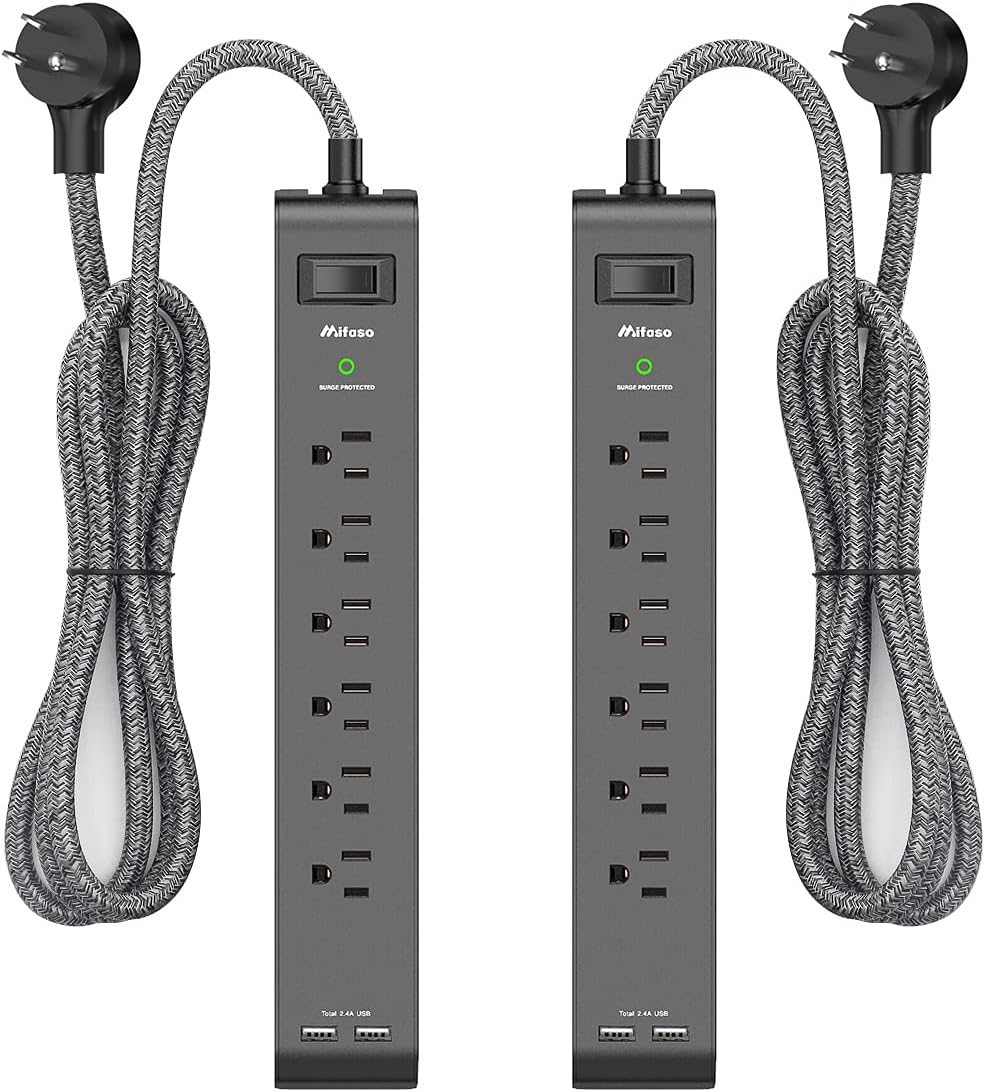 2 Pack Surge Protector Power Strip with 6 Outlets 2 USB Ports 5-Foot Long Heavy-Duty Braided Extension Cords Flat Plug 900 Joules 15A Circuit Breaker Wall Mount for Home Office ETL Listed 2 Pack Surge Protector Power Strip with 6 Outlets 2 USB Ports 5-Foot Long Heavy-Duty Braided Extension Cords Flat Plug 900 Joules 15A Circuit Breaker Wall Mount for Home Office ETL Listed