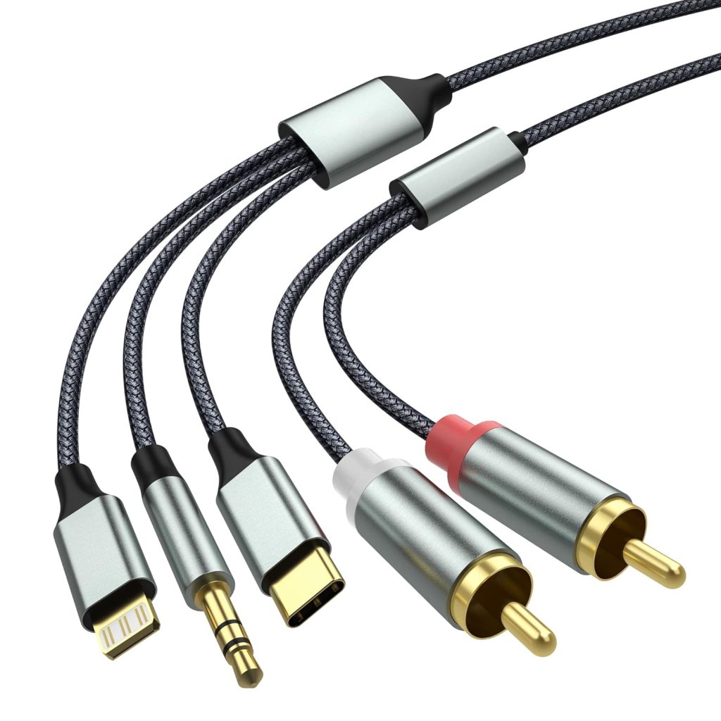 Lightning to RCA Cable Audio Aux Adapter(10.3M),RCA to 3.5mm Cable,USB C to 2 RCA Audio Cable, (3 in 1 Audio Cable) for Power Amplifier, Car, Home Theater, Speaker and More(Lightning Compatible) Lightning to RCA Cable Audio Aux Adapter(10.3M),RCA to 3.5mm Cable,USB C to 2 RCA Audio Cable, (3 in 1 Audio Cable) for Power Amplifier, Car, Home Theater, Speaker and More(Lightning Compatible)