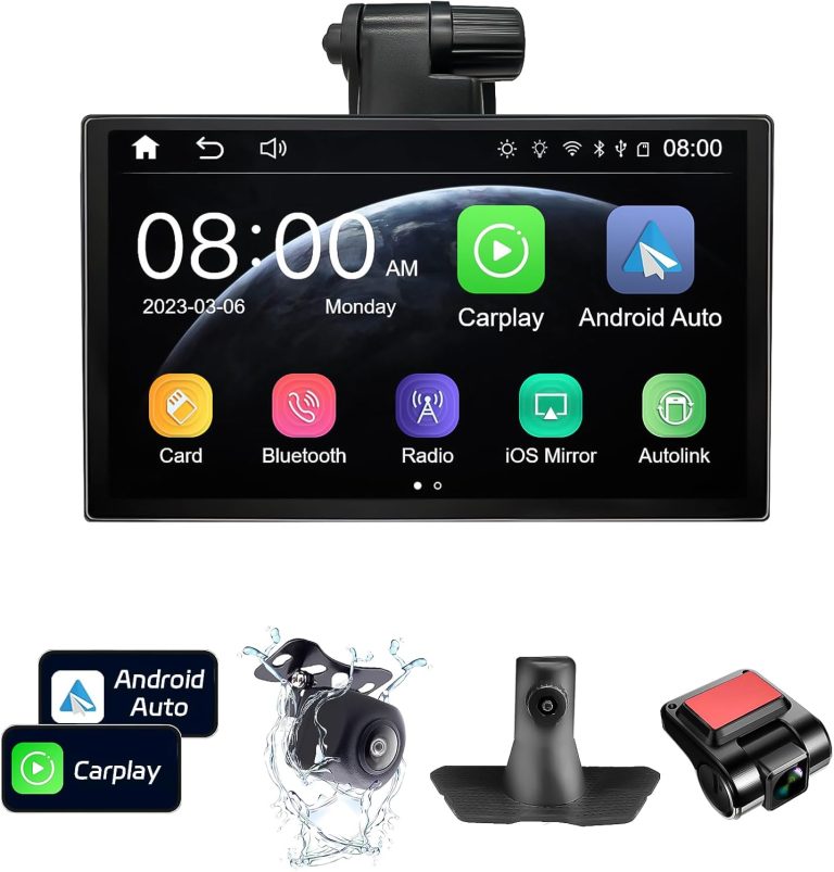 Upgrade Double Din Portable Car Stereo, Wireless Carplay & Android Auto, 7″ IPS Touchscreen Car Audio Receivers, 1080p Backup Camera, GPS Navigation, Bluetooth, Mirror Link, AUX/FM