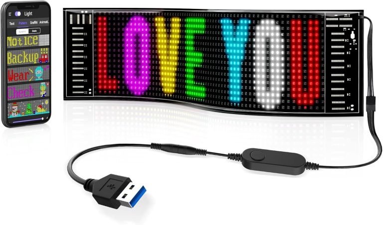 RAYHOME Scrolling Bright Advertising LED Signs, Flexible USB 5V LED Car Sign Bluetooth App Control Custom Text Pattern Animation Programmable LED Display for Store Car Bar Hotel (15”x4”)