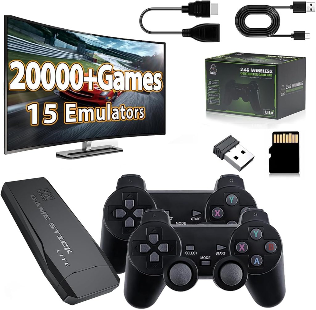 Wireless Retro Game Console Stick, Retro Game Stick 4K HDMI Output, Plug Play TV Video Gaming Stick with 20000+ Games Built-in, 2 2.4G Wireless Controllers, Gifts for Christmas Wireless Retro Game Console Stick, Retro Game Stick 4K HDMI Output, Plug Play TV Video Gaming Stick with 20000+ Games Built-in, 2 2.4G Wireless Controllers, Gifts for Christmas
