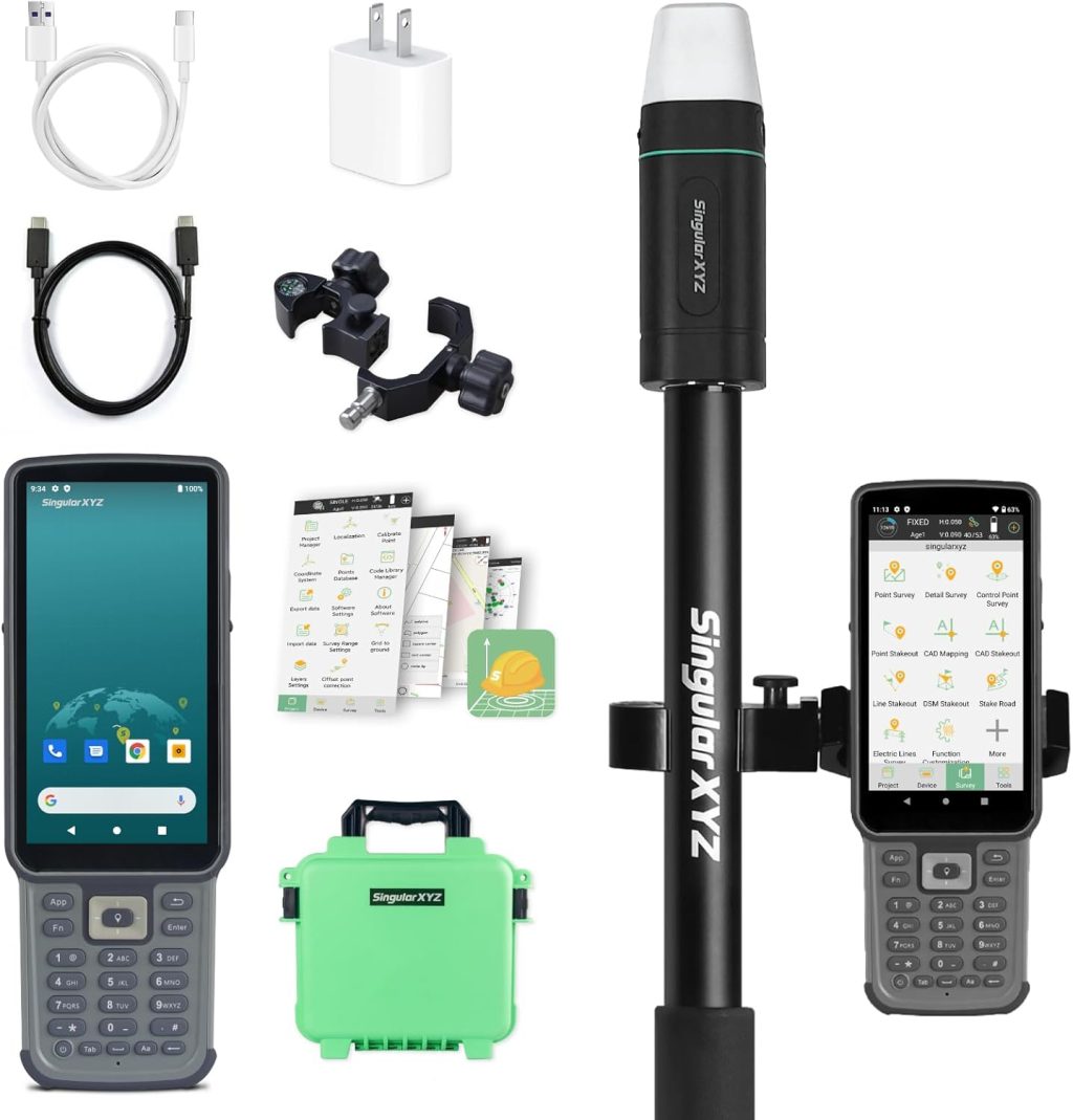 RTK GNSS Survey Equipment with Network RTK Rover, Handheld Controller and Survey Software, Featuring a 60° Tilt and Built-in IMU, for Construction and Geodetic or Land Survey Layout Planning RTK GNSS Survey Equipment with Network RTK Rover, Handheld Controller and Survey Software, Featuring a 60° Tilt and Built-in IMU, for Construction and Geodetic or Land Survey Layout Planning