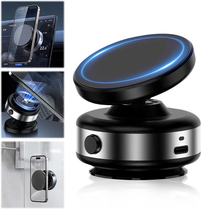 360° Rotatable Car Magnetic Phone Holder,360magnetic Phone Holder, Electric Vacuum Magnetic Car Phone Mount, 360° Rotating Magnetic Phone Holder, Magnetic Suction Phone Mount (Upgrade To Silver)