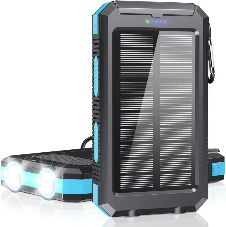Solar Charger Power Bank – 36800mAh Type-C 5V3.1A Fast Charging Power Bank. Equipped with a Powerful Flashlight, Compass, IP65 Outdoor Waterproof Portable Power Bank (Blue)