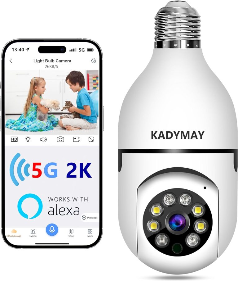 Light Bulb Security Camera, 2K HD 5G/2.4GHz WiFi Dual-Band Screw in E27 Light Socket Security Camera Lightbulb, Wireless Light Bulb Camera 360° w/Motion Detection and Auto Tracking-Alexa